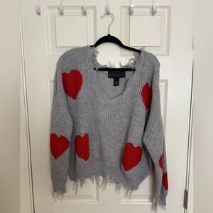 Polly & Esther Gray Sweater with Red Hearts